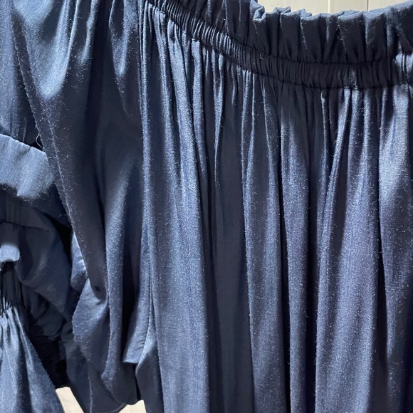 1284. Mersea Navy Off-Shoulder Dress with Puff Sleeves - Picture 5 of 6